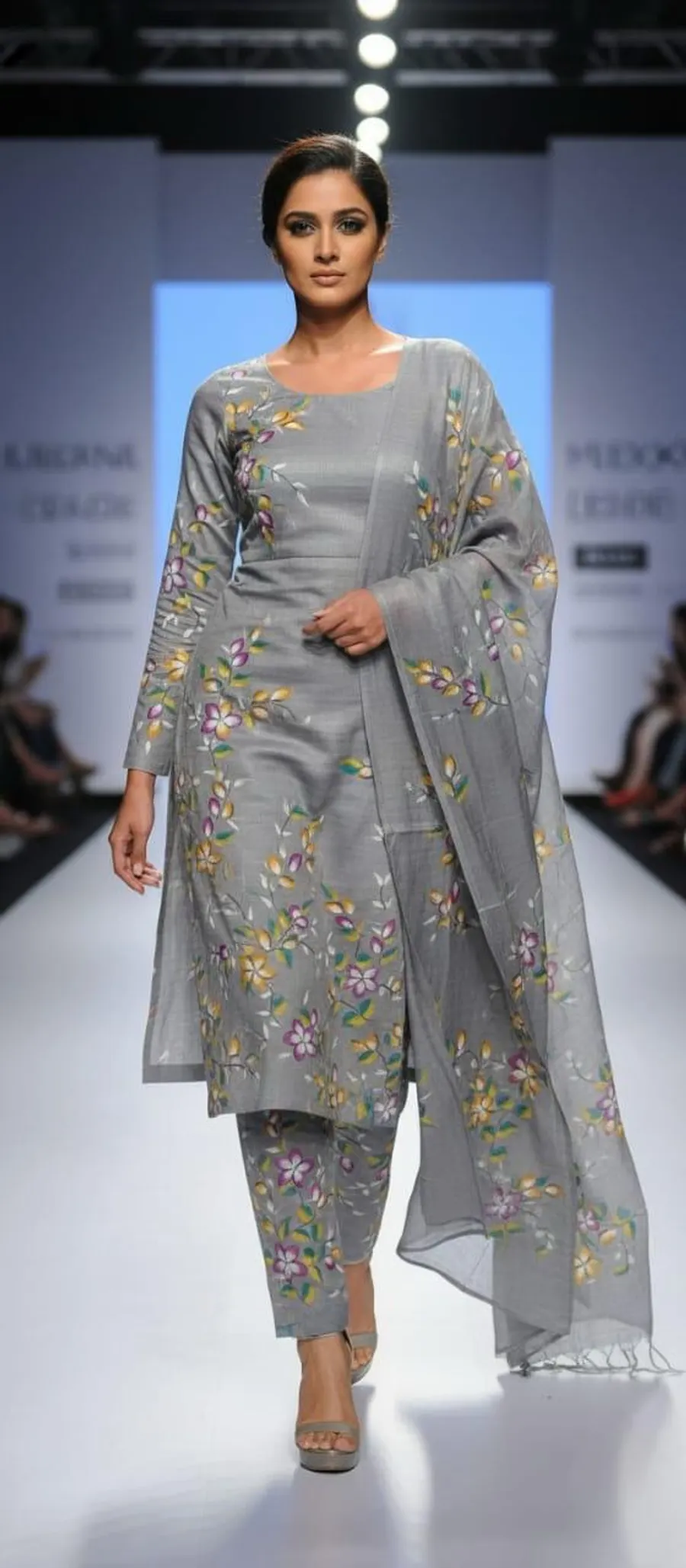 Premium Soft Slub Dupion Suit Piece with Artistic Floral Hand Print